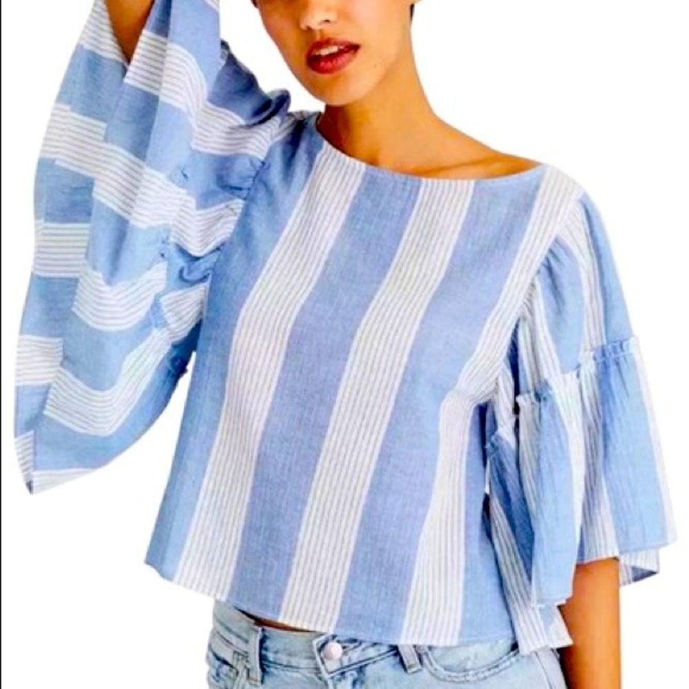 American Eagle Striped Ruffle Crop Blouse